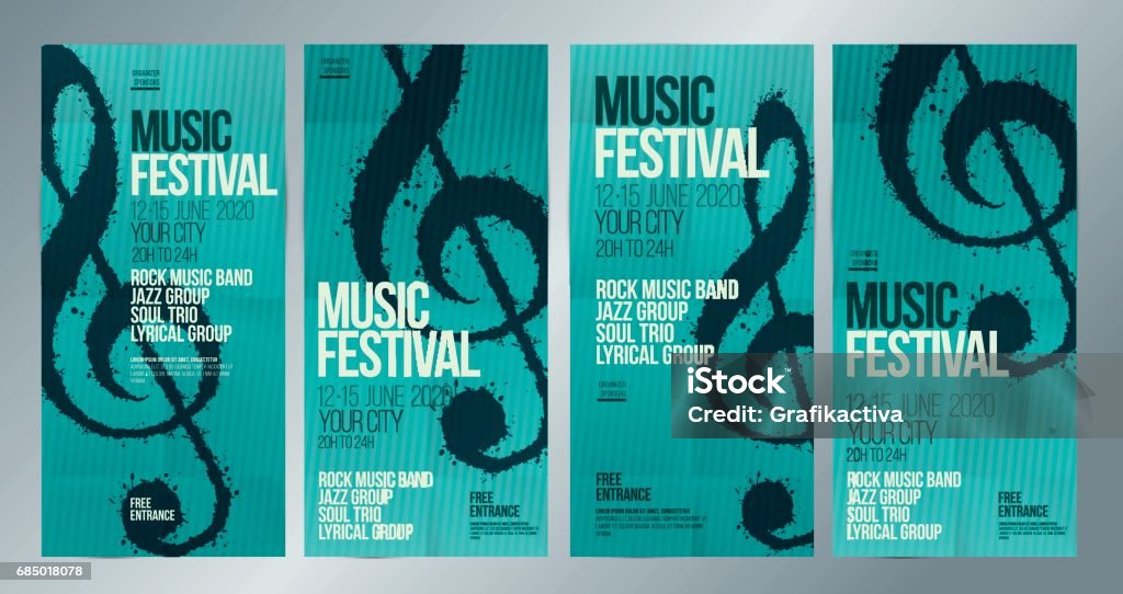 Idea of designs for music events. Set of templates with poster or leaflet for music event. Treble clef illustration. Vector. Music stock vector