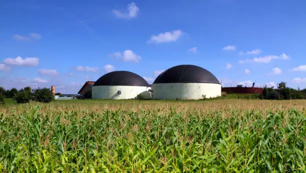 Modern biogas plant in a maize field