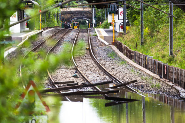 Burst Water Main in Newcastle Upon Tyne Flooded Metro Line Jesmond Newcastle Upon Tyne -UK 17th May 2017  jesmond stock pictures, royalty-free photos & images