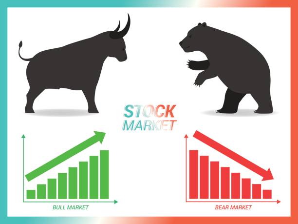 ilustrações, clipart, desenhos animados e ícones de mercado de ações conceito touro vs urso lutando com gráfico - bear market finance business cartoon