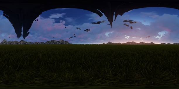 istock 360° panorama of an Alien invasion sky 685050724