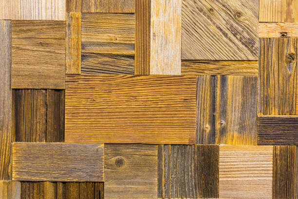 istock Fragment of mosaik panel from different grunge vintage wooden textures 685053256