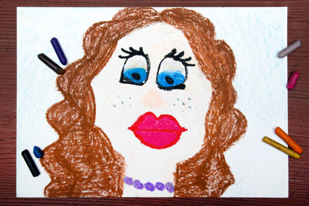 Colorful drawing: beautiful women with red lips and choker