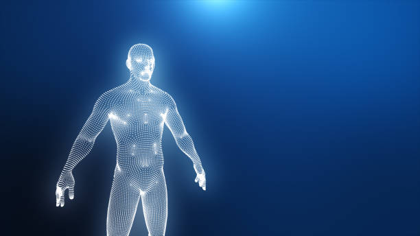istock 3d model of man, geometric model of luminous points 685057696