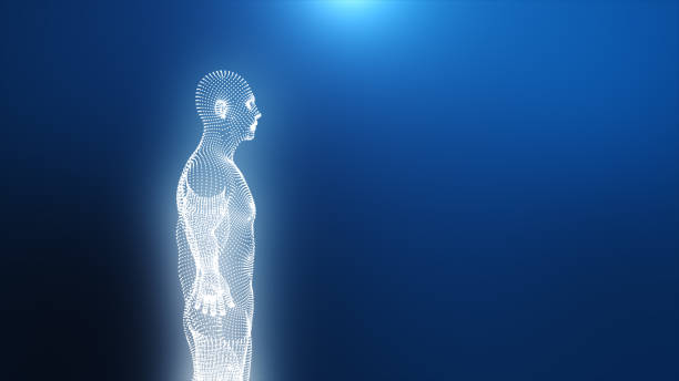 istock 3d model of man, geometric model of luminous points 685057698