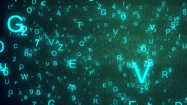 istock Alphabet letters and numbers randomly thrown in space creating an abstract digital background with noise and distortion 685063078
