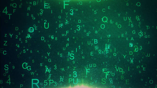 istock Alphabet letters and numbers randomly thrown in space creating an abstract digital background with noise and distortion 685063098