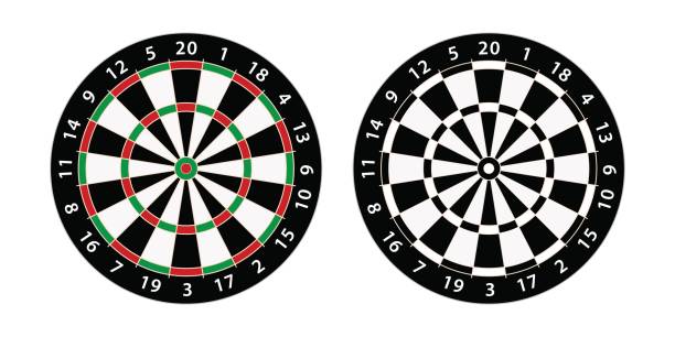 ilustraciones, imágenes clip art, dibujos animados e iconos de stock de dardos objetivo tablero - dartboard dart bulls eye scoring