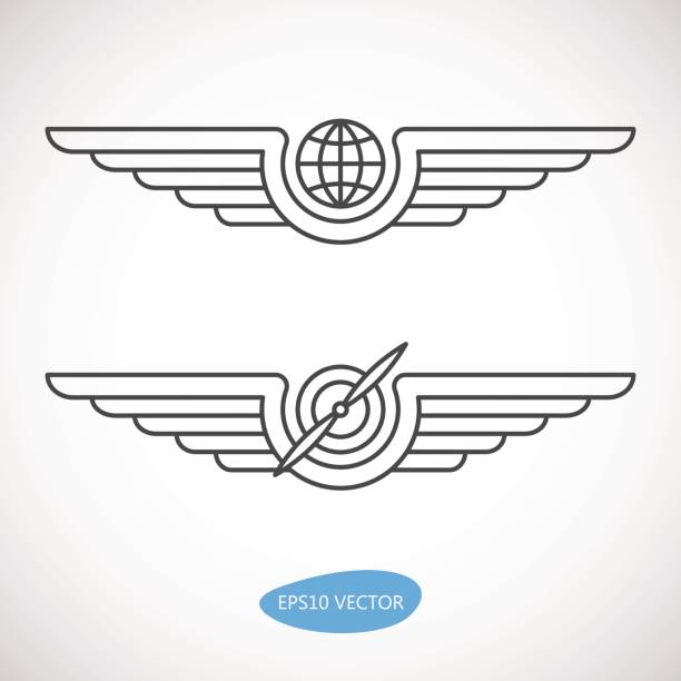 illustrazioni stock, clip art, cartoni animati e icone di tendenza di emblemi aeronautici, distintivi e patch per loghi - pilot