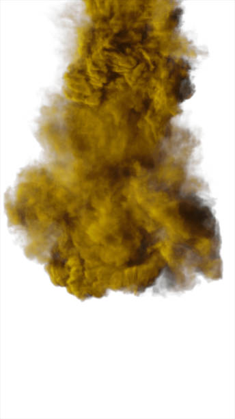 istock Yellow thick smoke on a white background isolated 685070966