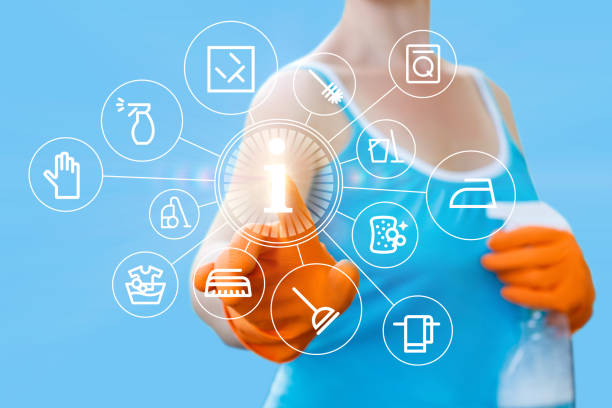 istock The cleaner presents information on services. 685112126