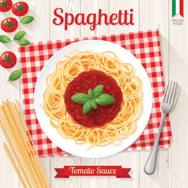 Vector illustration of Spaghetti and tomato sauce, italian pasta