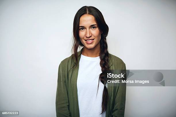 Businesswoman With Braided Hair Over White Stock Photo - Download Image Now - Portrait, Women, One Woman Only