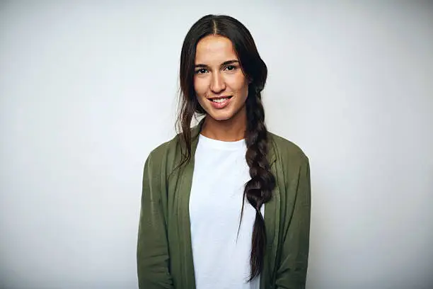 Photo of Businesswoman with braided hair over white