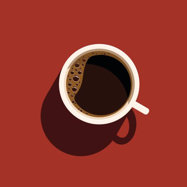 Cup of coffee Cup of coffee with shadow. Isolated vector illustration on red background. above illustrations stock illustrations