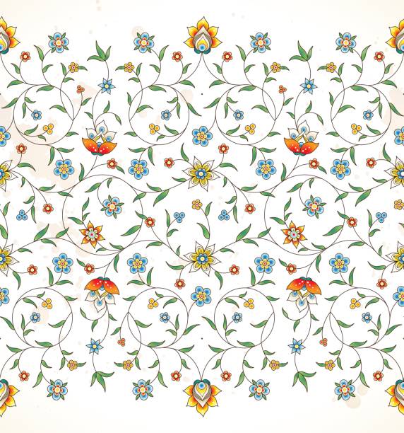 Vector seamless pattern in Eastern style. Vector vintage decor; ornate seamless border for design template. Eastern style element. Luxury floral decoration. Place for text.Ornamental illustration for invitation, greeting card, wallpaper, background. arabic style stock illustrations