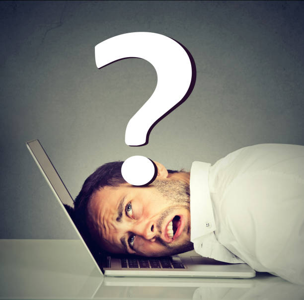 istock Stressed man resting head on laptop under pressure of problems has questions 685165692