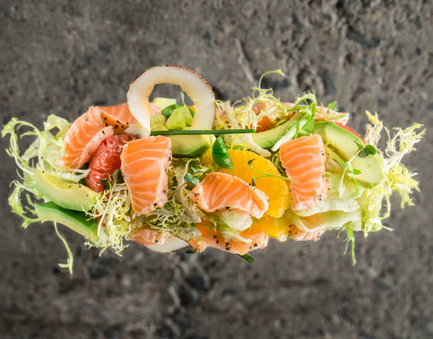 istock Fresh salmon salad with vegetables 685168606
