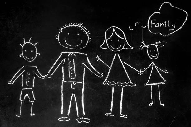 istock drawing with chalk on the black background of the family 685188468