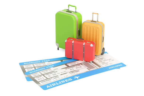istock Travel concept, suitcases with tickets. 3D rendering isolated on white background 685188806