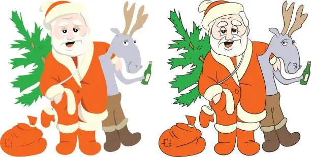 Vector illustration of Santa Claus with deer