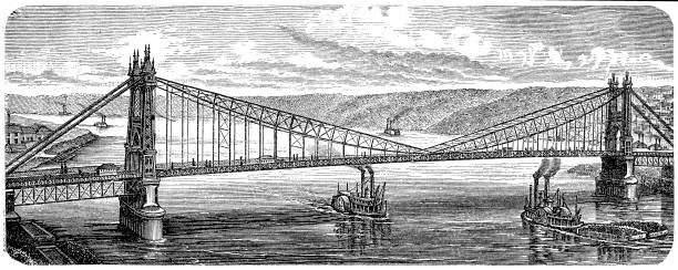 мост в питтсбурге, пенсильвания, сша, 1878 - ohio river valley фотографии stock illustrations