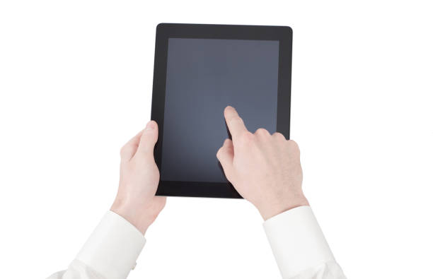 istock female hands holding a tablet touch computer gadget with isolated screen 685203498