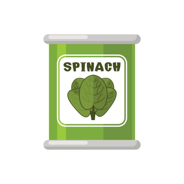 ilustrações de stock, clip art, desenhos animados e ícones de spinach in tin. useful herbs. green lettuce leaves. dietary vegetarian food - espinafres