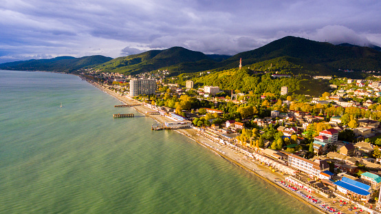 Aerial view on seashore resort area, Sochi, Russia