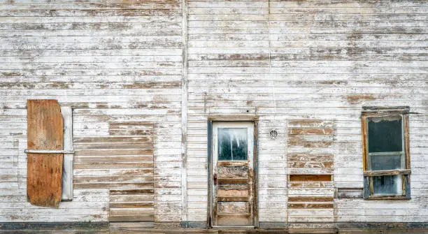 front facade of old abandoned building in a ghost town of eastern Utah