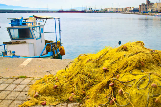 fishing nets at Kalamata port Peloponnese Greece
