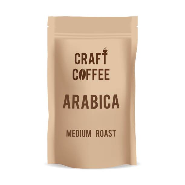 istock Brown paper food bag package of craft coffee. Realistic vector mockup template. Vector packaging design. 685217760