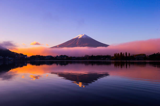Mt Fuji Japan Mountain Fuji at winter morning with reflection on the lake Kawaguchi, Japan japan photos stock pictures, royalty-free photos & images
