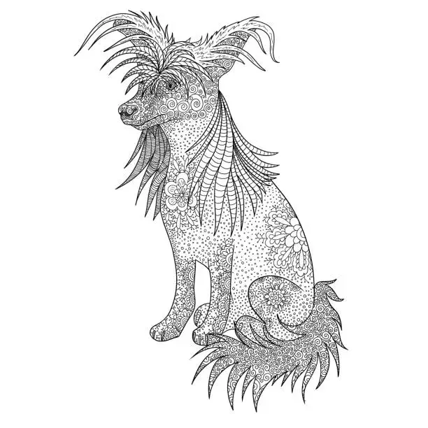 Vector illustration of Dog doodle coloring book for adult.