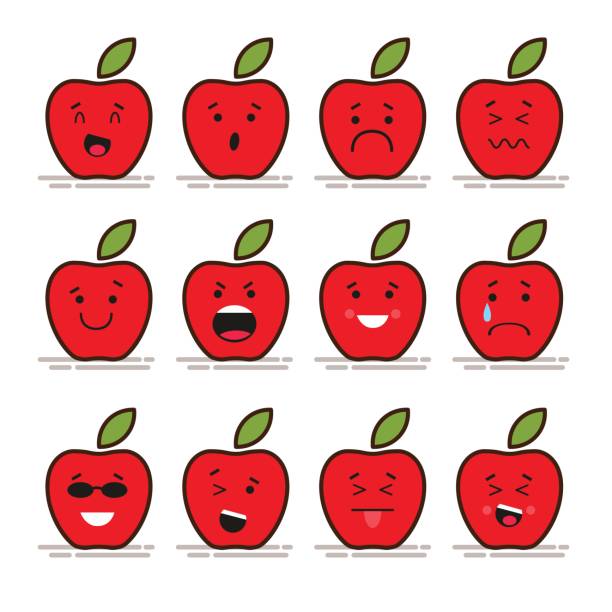 Ilustración de Conjunto De 12 Emoticonos Planos Moderno Manzana Roja Con Hojas Comida Fruta Sonrisa Tristeza Y Otras Emociones Ilustración De Vector Aislado De Fondo Rojo y más Vectores Libres de Derechos Ilustración de Conjunto De 12 Emoticonos Planos Moderno Manzana Roja Con Hojas Comida Fruta Sonrisa Tristeza Y Otras Emociones Ilustración De Vector Aislado De Fondo Rojo y más Vectores Libres de Derechos