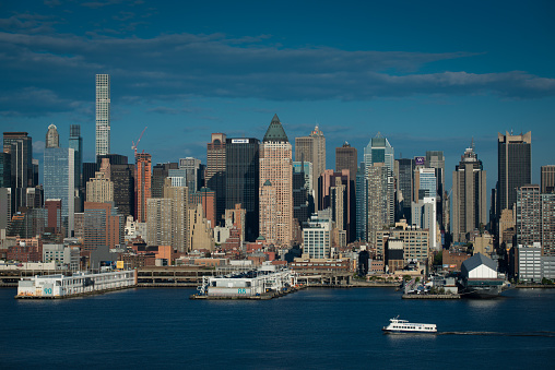 Skyline of Manhattan, New York. Downtown financial district on a clear sky day.