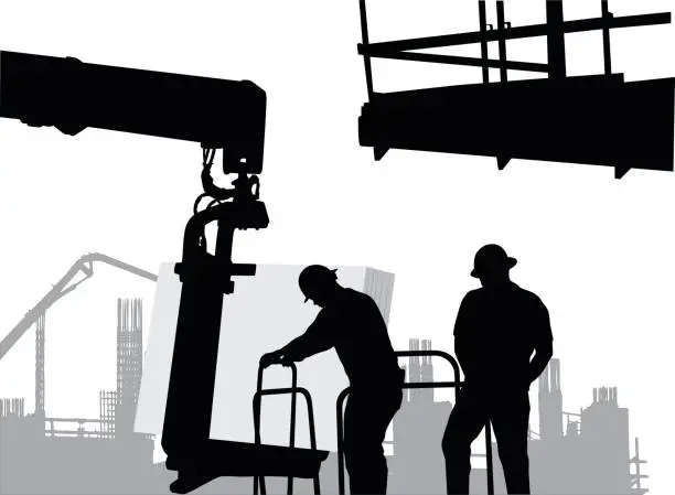 Vector illustration of Unloading Crane Workers