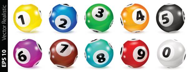 illustrazioni stock, clip art, cartoni animati e icone di tendenza di set di palle numeri colorati della lotteria 0-9 - lottery numbers