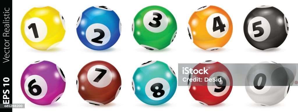 Set of Lottery Colored Number Balls 0-9 - Royalty-free Bola de Lotaria arte vetorial