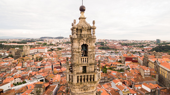 Porto cityscape with famous bell tower of Clerigos Church, Portugal