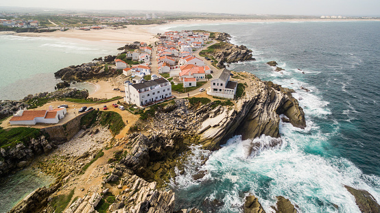 Island Baleal naer Peniche on the shore of the ocean west coast of Portugal