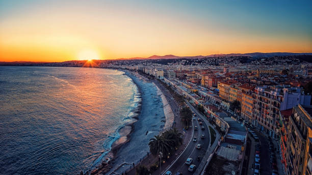 city of nice - city of nice france beach panoramic imagens e fotografias de stock