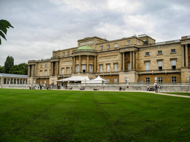 The garden and the back of the Buckingham Palace in London, England