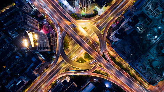 Aerial view of Shanghai Luban road interchange at night