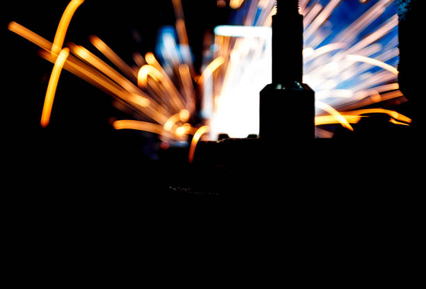 Welding robots movement in a car factory