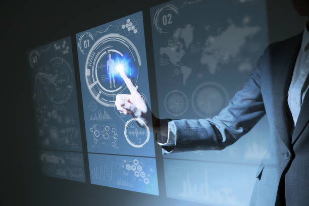 istock businesswoman pointing hologram interface, futuristic GUI(Graphical User Interface), IoT(Internet of Things), technological abstract 685367044