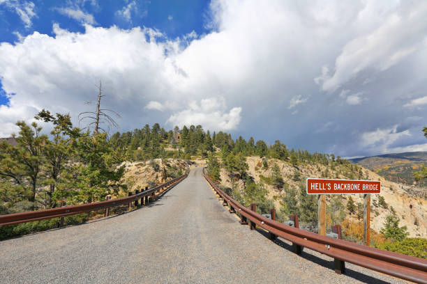 Hells Backbone Bridge The notorious Hell's Backbone Bridge near Escalante, Utah. USA. Built by the Civilian Conservation Corp. boulder mountains stock pictures, royalty-free photos & images