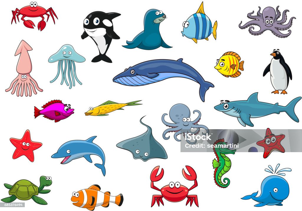 Ilustración de Dibujos Animados Mar Peces Mar Animales Vectores Iconos Y y  más Vectores Libres de Derechos de Vida marítima - iStock