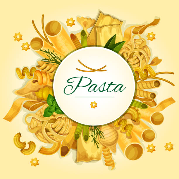illustrazioni stock, clip art, cartoni animati e icone di tendenza di striscione italiano di pasta, spaghetti e maccheroni - canelones