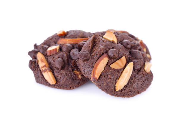 istock chocolate chip cookie with almond on white background 685383782